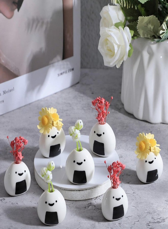 xozeooeu 7 Pcs Mini Flower Vase, Handmade Ceramic Rice Ball Japanese Onigiri Bud Vases for Dry Flowers, White Small Decorative Vases for Table Centerpieces, Room Decor - Image 4